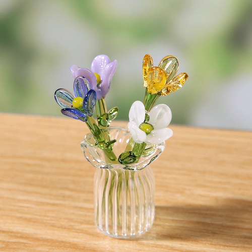 手工琉璃彩色花朵仿真花永生花摆件创意礼物办公室桌面装饰品小花 - 图2