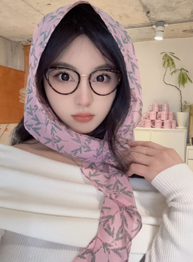 蓝色青花瓷长条丝巾女春夏薄款
