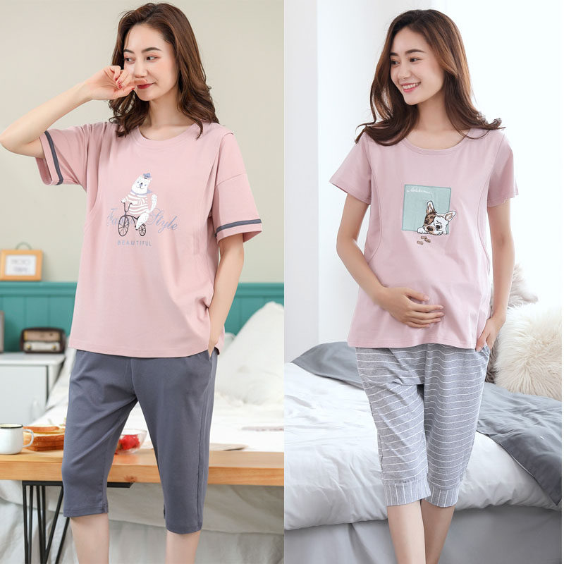 大码短袖七分孕妇月子服棉睡衣 韵娜世家家居服套装