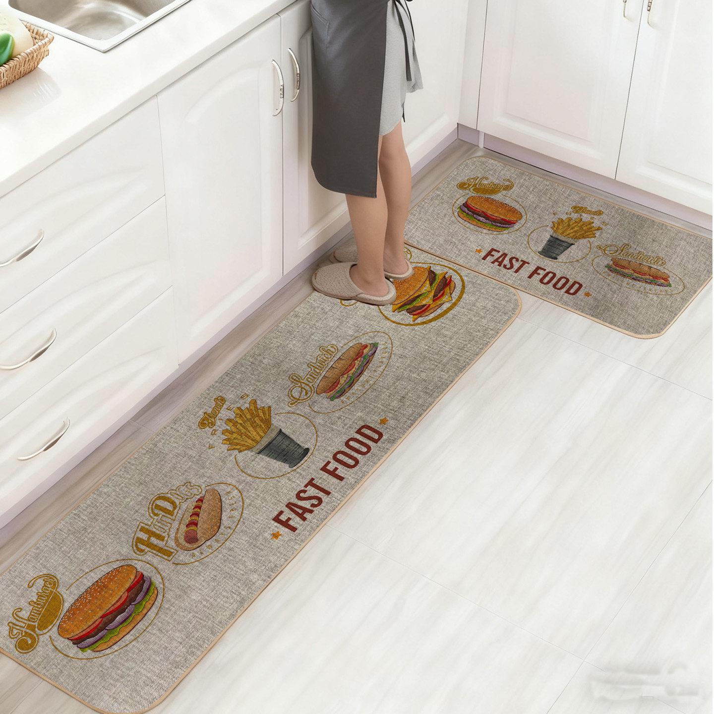 Simple linen kitchen floor mat is water-absorbent, non-slip and oil-proof