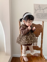 Han Prints Wind Autumn Winter Womens Baby Foreign Air Pure Color Half High Collar Needlework Cardiff With Velvet Harness Skirt Suit