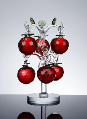 创意水晶红苹果树摆件客厅电视柜酒柜玄关装饰品乔迁礼祝福平安树