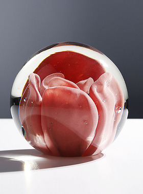 创意粉色木棉花琉璃球桌面摆件客厅玄关办公室装饰品招财转运礼物