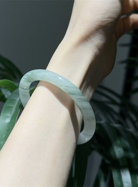 意大利缅甸翡翠老坑冰种细圆条飘花平安镯美人条女款冰种送礼处理