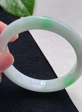 【新品】缅甸天然A货老坑玉石镯子圈口正装宽边糯冰飘绿翡翠手镯