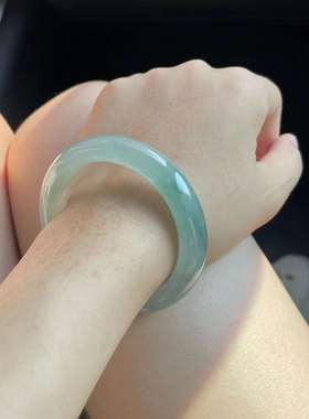 缅甸老坑天然翡翠手镯冰种a货飘花玉手镯晴水圆条半山水玉镯女款