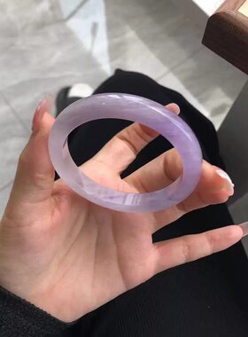 景区天然缅甸翡翠A薰衣草紫手镯女款满紫飘花冰透镯子饰品礼物男