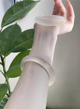 天然A高冰玛瑙手镯女冰透玉髓镯子冰种白月光翡翠荔枝冻玉镯女款