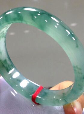 老坑缅甸冰种飘花翡翠手镯飘绿花圆形玉镯子女款通透玉器手镯手饰