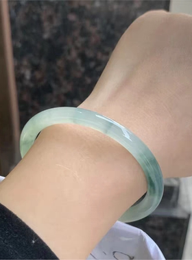 高冰种晴水翡翠飘花手镯蓝水玉镯老坑冰透非玉手镯女款送礼送朋友