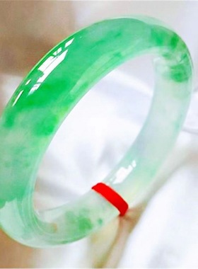 【特贵】缅甸天然翡翠玉手镯手镯冰种飘花玉镯绿花镯子女手镯送礼