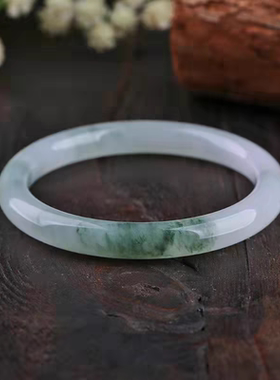 新疆天然金丝玉手镯A级冰种飘花细圆条天山翠美人叮当媲美和田玉