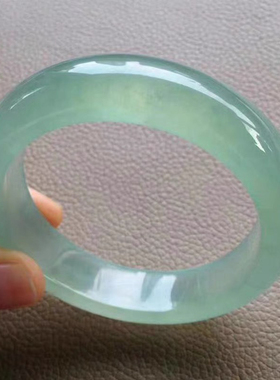 玉手镯冰种满阳绿油青玉镯子少女款老坑翡翠色透白手镯年轻送人礼