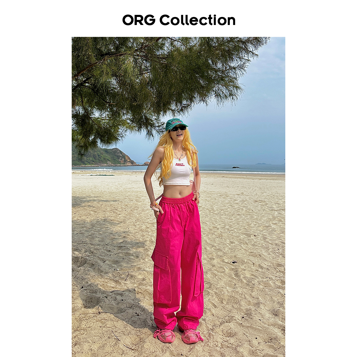 ORG Collection多巴胺彩色hiphop跳舞裤子阔腿红色工装裤女春夏 - 图0