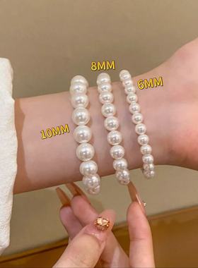 【溯光】贝珠素圈经典款珍珠手链女小米粒叠正圆珠法式复古新款