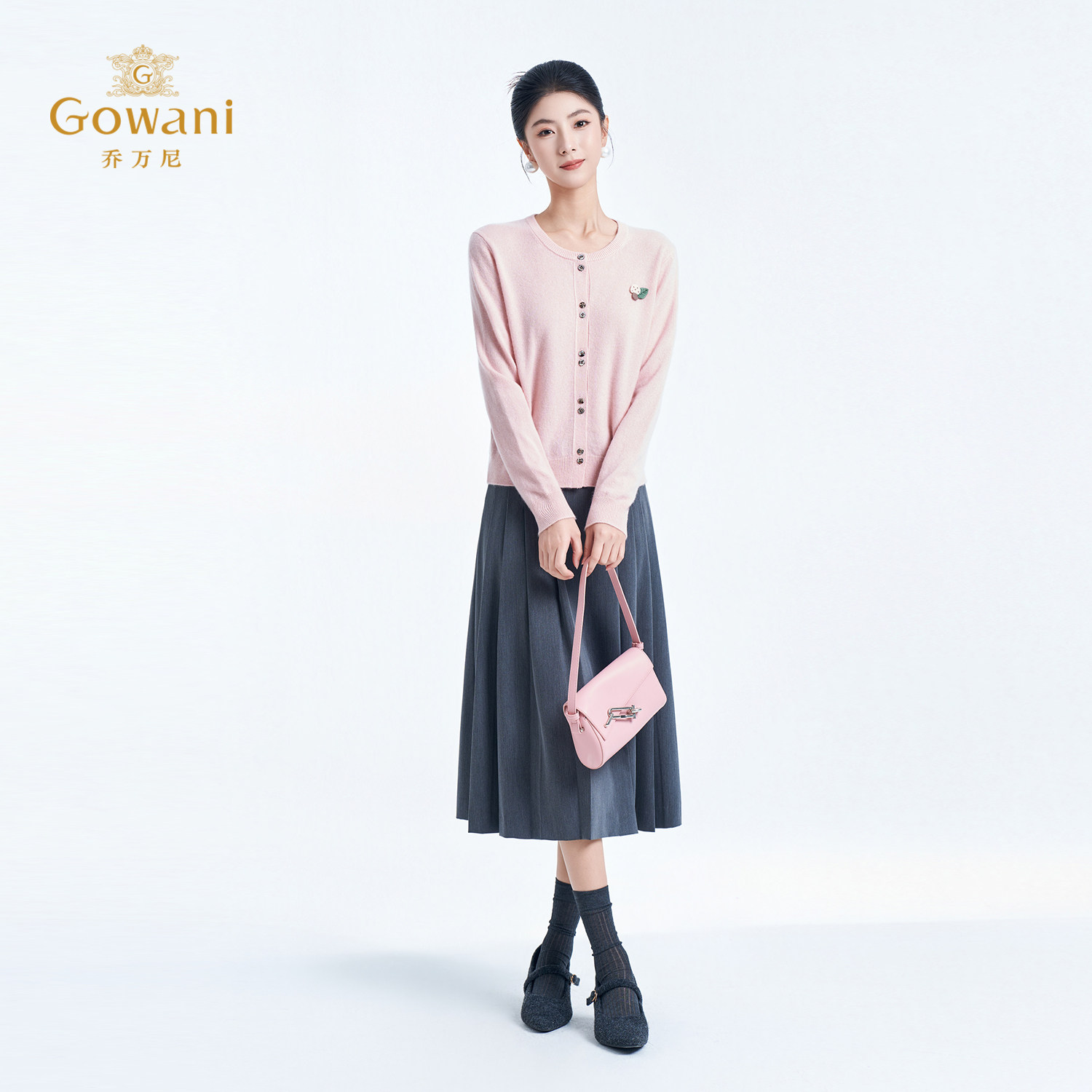 【山羊绒】乔万尼粉色圆领针织开衫淑女长袖毛衣外套ED4M822,淘宝优惠券,粉丝福利购,淘宝优惠卷