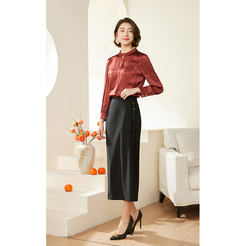 乔万尼2025秋新款半身裙新中式设计弹力包臀裙气质高级感EM3D418 - 图0