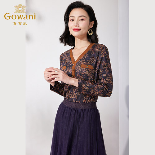 乔万尼2026新款薄款针织衫v领长袖女士中年妈妈上衣高级感ET1C511 - 图0