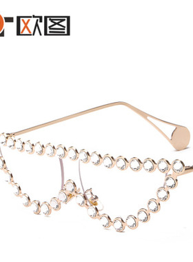 猫眼欧美时尚风镶钻金属太阳眼镜