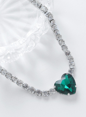 祖母绿爱心形女锁骨链小众项链