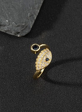 女邪恶之眼复古锆石珐琅滴油戒指