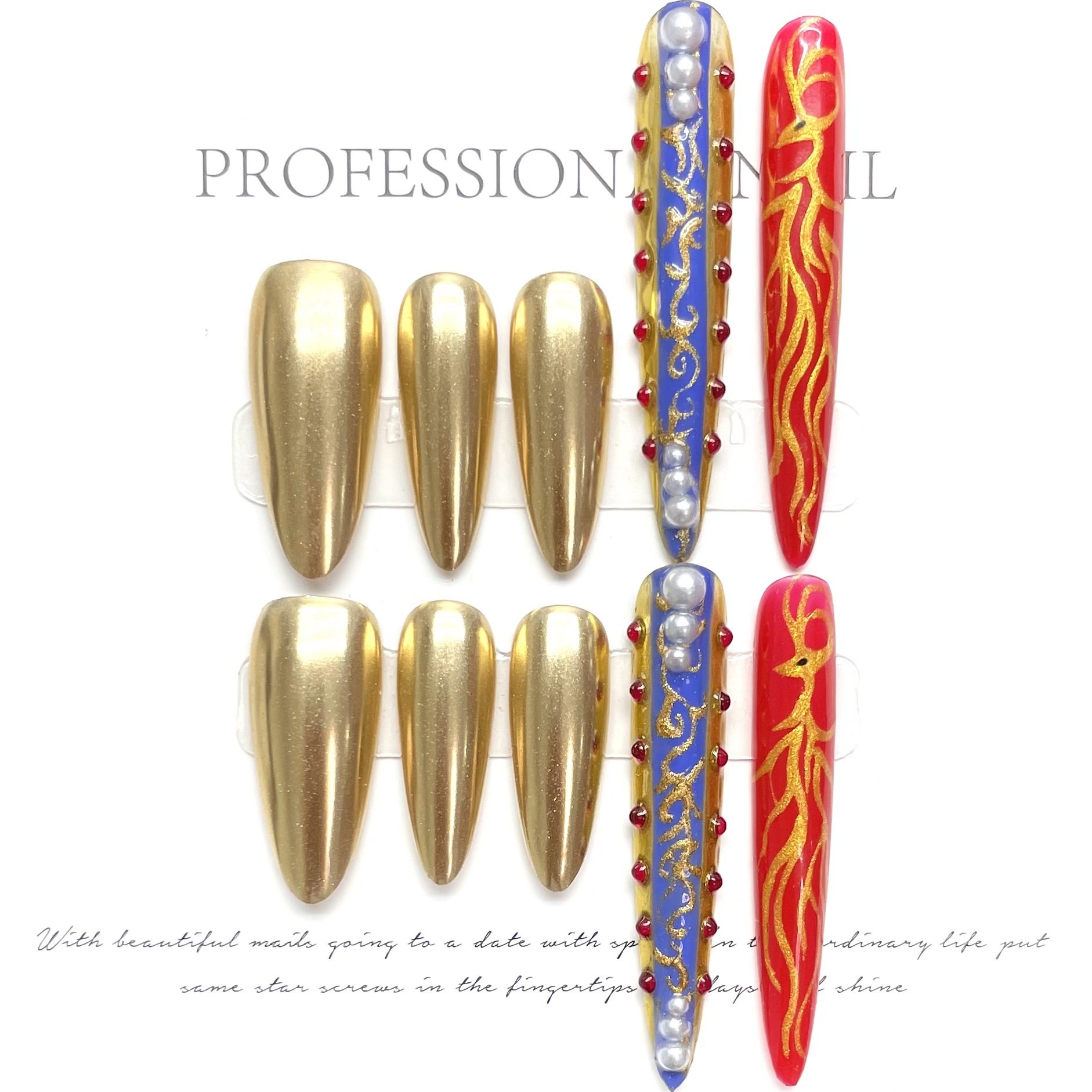 超长水滴纯手工穿戴甲宫廷风金色奢华端护甲级美甲珍珠显白穿戴甲,淘宝优惠券,粉丝福利购,淘宝优惠卷