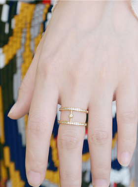 韩国进口双层拼接皓石小碎钻戒指