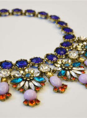 大花朵蓝宝石短款欧美夸张毛衣链