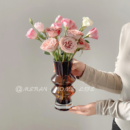 高级感ins风轻奢花瓶艺术摆件水养插花鲜花玻璃花器客厅桌面装饰 - 图1