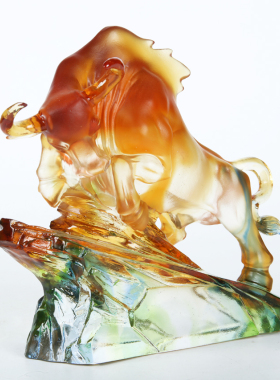 生肖牛办公室桌面商务琉璃工艺品