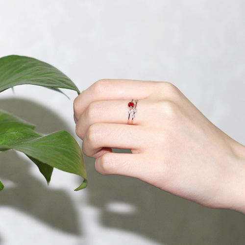 18K玫瑰金天然鸽血红宝石星球行星戒指 彩金包镶钻石双层分叉女款 - 图2