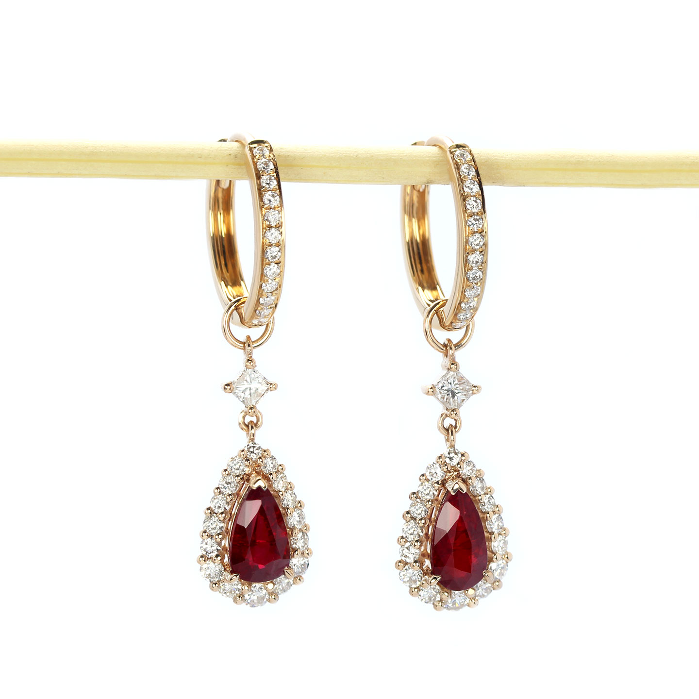 G18K玫瑰金无烧鸽血红宝石水滴形耳坠 可拆分多用款钻石耳环女款 - 图3
