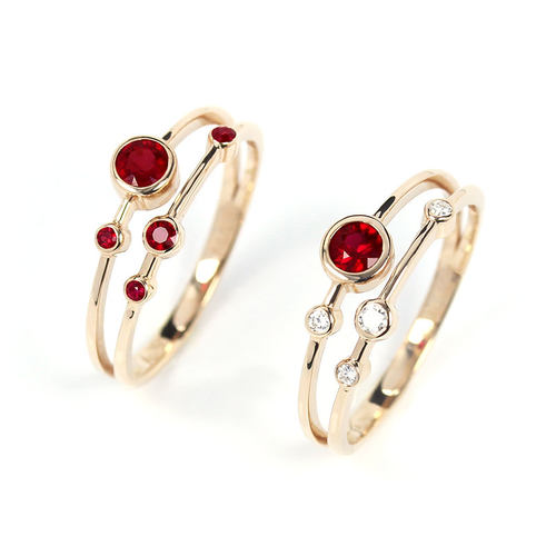 18K玫瑰金天然鸽血红宝石星球行星戒指 彩金包镶钻石双层分叉女款 - 图3