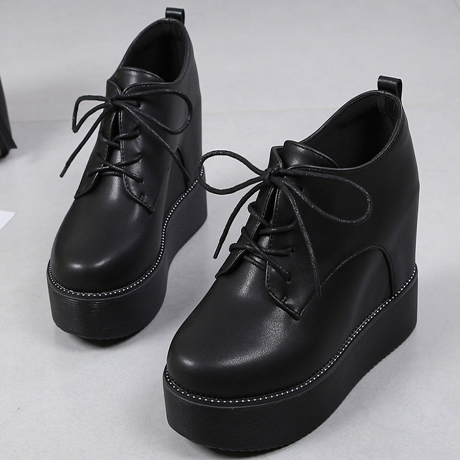 内增高系带单鞋女春秋新款爆款超高跟厚底皮鞋松糕时尚坡跟乐福鞋,淘宝优惠券,粉丝福利购,淘宝优惠卷