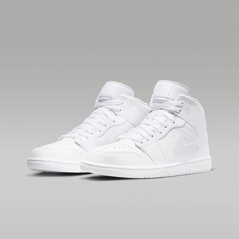 耐克男鞋Air Jordan 1 Mid AJ1 纯白 中帮 复古篮球鞋 554724-136,淘宝优惠券,粉丝福利购,淘宝优惠卷