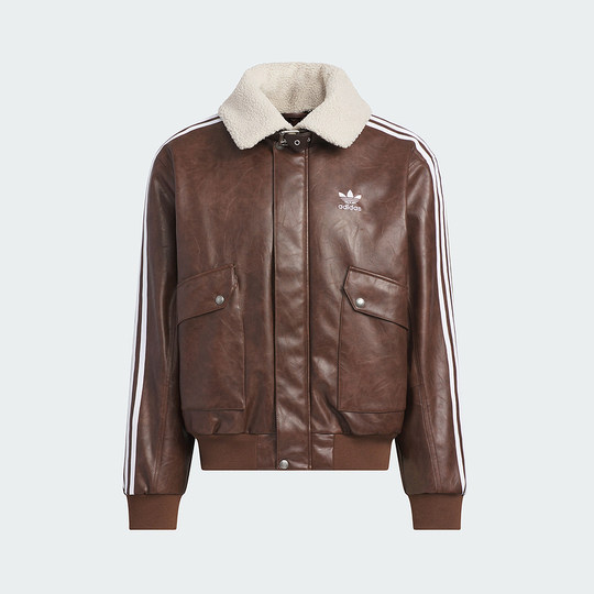 adidas阿迪达斯三叶草PU PAD保暖夹克秋冬男短款毛领棉服KF3692