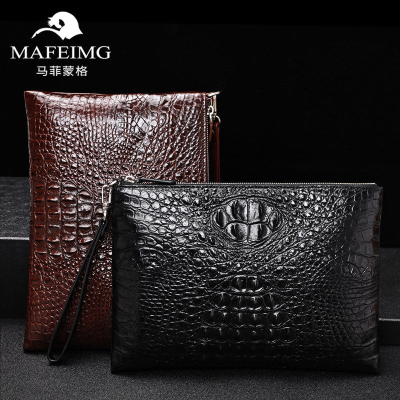 鳄鱼皮手包真皮正品男包大容量商务 马菲蒙格男士包袋