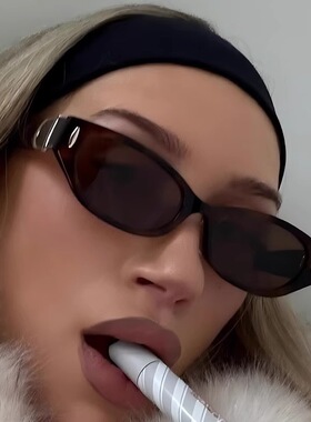 欧美风法式复古小框猫眼墨镜女潮方圆脸显瘦高级感太阳镜金属配饰