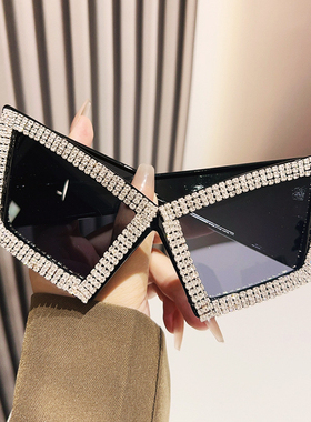 ins网红同款个性镶钻猫眼太阳眼镜夸张搞怪舞台走秀百搭时尚墨镜