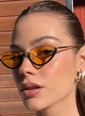 欧美时尚猫眼小框太阳眼镜个性半框水滴耳坠款街拍墨镜女士INS风