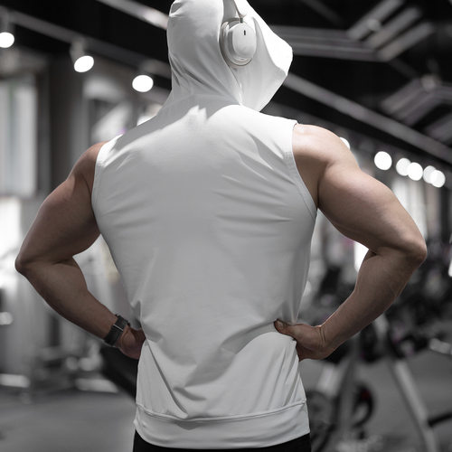 夏季男士户外运动连帽马甲背心宽松训练速干冰丝口袋透气健身上衣 - 图2