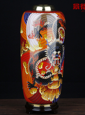 景泰蓝花瓶火龙铜胎中式家居客厅办公室装饰商务送老外礼品摆件