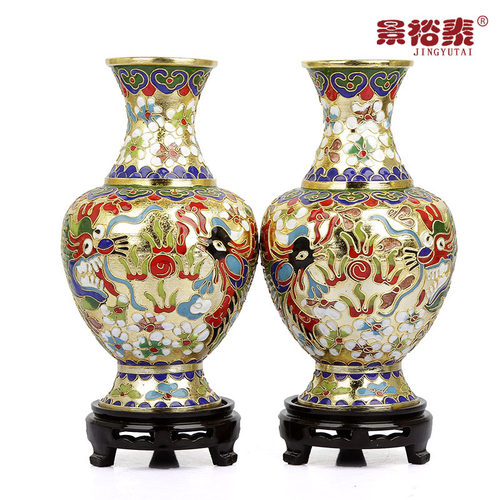 老北京珐琅彩景泰蓝花瓶摆件供台金属铜掐丝龙凤牡丹花手工工艺品_虎窝淘