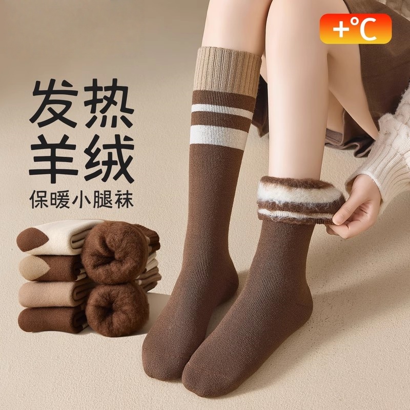 羊绒小腿袜子女款秋冬加绒加厚英伦风长筒袜保暖护腿冬天月子长袜