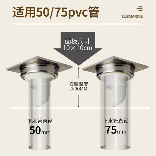 潜水艇奶油风隐形地漏盖芯卫生间下水道铜防臭器淋浴房浴室大排量 - 图2