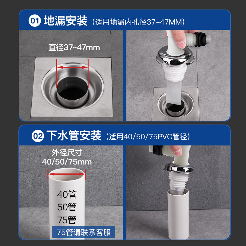 潜水艇下水管三头通洗衣机排水管地漏接头阳台烘干机专用下水三通