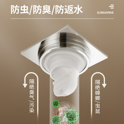 潜水艇奶油风隐形地漏盖芯卫生间下水道铜防臭器淋浴房浴室大排量 - 图1