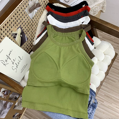 Сексуальная демисезонная майка топ без рукавов, базовый топ с чашечками, в корейском стиле