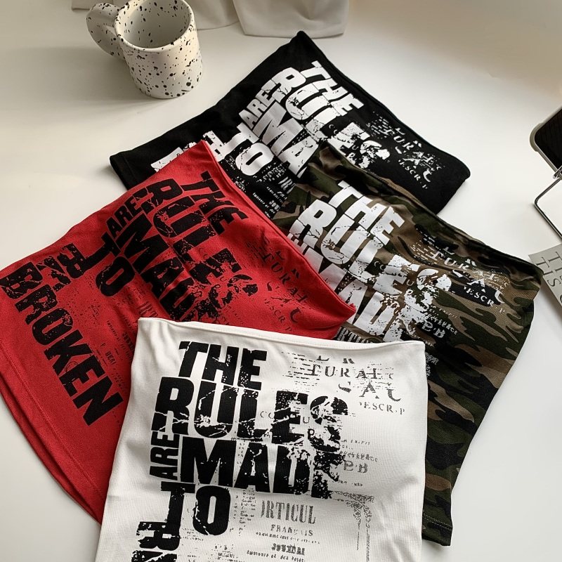 美式复古字母印花辣妹红色抹胸背心女夏季短款显瘦带胸垫外穿上衣,淘宝优惠券,粉丝福利购,淘宝优惠卷