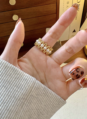 JZ002•简约百搭蕾丝花边珍珠串珠戒指（材料包&成品）